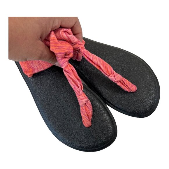 Sanuk Women SZ 7 Orange Stripes T-Strap Fabric Sandal Shoes Comfy Padded Insole - Picture 6 of 10